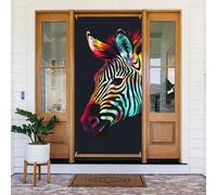 Colorful Rainbow Zebra Door Cover Decorations, Welcome Door Banner Backdrop Seasonal Spring Summer Porch Banner Sign Photo Background for Indoor Outdoor Party Decor 72.8 x 35.4 Inch