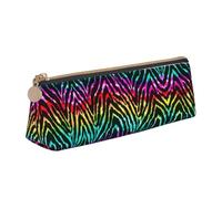 Colorful Rainbow Zebra Leather Pencil Case Large Capacity Pencil Pouch Pencilbag Pouch with Zipper Pen Holder