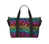 Colorful Rainbow Zebra Patterned Duffel Bag Handbag, can be Worn Crossbody or Shoulder, Suitable for Travel and Camping.