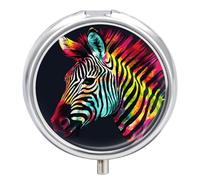 Colorful Rainbow Zebra Pill Box, 3 Compartment Small Pill Case Waterproof Travel Pill Organizer for Pocket Or Purse Portable Mini Medicine Tablet Vitamin Holder Pill Case