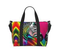 Colorful Rainbow Zebra print Gym Bag for Women,Carry on Weekender Overnight Duffle Bag,Personal Item Tote Bag, Black, One Size