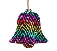 Colorful Rainbow Zebra Print Holiday Decorations Set, 6pcs Angel Bell Tree Snowman Wooden Ornament For Christmas Hanging