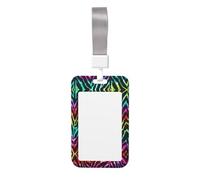 Colorful Rainbow Zebra Print Id Card Holder,Badge Holder with Lanyard,Work Pass Protector for Office Staff School Nurse