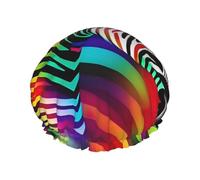 Colorful Rainbow Zebra Print Shower Cap with Elastic and Reusable for Long and Short Hair,Double Layers Hair Cap