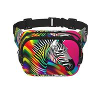 Colorful Rainbow Zebra Print Square Double Layer functionality Waist Bag Unisex Crossbody Pack Travel Workout, Black, One Size