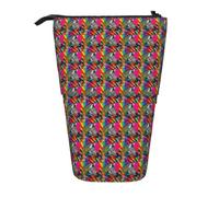 Colorful Rainbow Zebra Print Telescopic Adjustable Pencil Case Lightweight Organizer for Office Travel Pen Bag