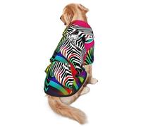 Colorful Rainbow Zebra Print Warm Dog Hoodie For Medium To Large Dogs, Soft And Breathable Winter Pet Sweatshirt Clothes, Easy To Wear Hooded Jumper