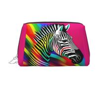 Colorful Rainbow Zebra Print Women Makeup Bag Cosmetic Travel Vanity Pouch Toiletry Everyday Essential Organizer
