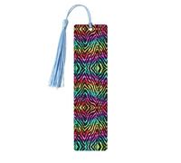 Colorful Rainbow Zebra Print Wood Bookmark for Men Women,Wooden Bookmarks with Tassels, Ideal Bookmark Gifts for Book Lovers