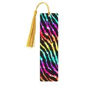 Colorful Rainbow Zebra Print Wooden Bookmark with Tassel Funny Book Mark for Book Lovers Readers 5pieces