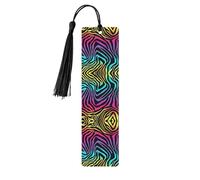 Colorful Rainbow Zebra -Print Wooden Bookmarks with Tassel for Readers and Book Lovers - Artistic Handmade Gifts for Teachers Colleagues Office Desk Decor.