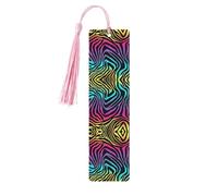 Colorful Rainbow Zebra -Print Wooden Bookmarks with Tassel for Readers and Book Lovers - Artistic Handmade Gifts for Teachers Colleagues Office Desk Decor.