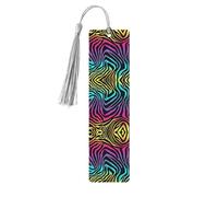 Colorful Rainbow Zebra -Print Wooden Bookmarks with Tassel for Readers and Book Lovers - Artistic Handmade Gifts for Teachers Colleagues Office Desk Decor.