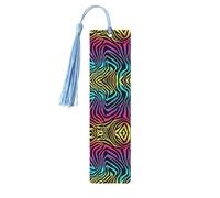 Colorful Rainbow Zebra -Print Wooden Bookmarks with Tassel for Readers and Book Lovers - Artistic Handmade Gifts for Teachers Colleagues Office Desk Decor.