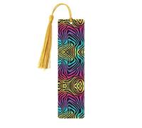 Colorful Rainbow Zebra -Print Wooden Bookmarks with Tassel for Readers and Book Lovers - Artistic Handmade Gifts for Teachers Colleagues Office Desk Decor.