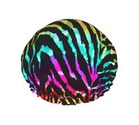Colorful Rainbow Zebra Printed Hair Cover, Dual Layer Bathing Cap For Thick Hair, Reusable Headgear For Women