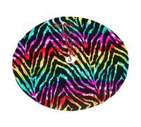 Colorful Rainbow Zebra Printing Christmas Tree Skirt With 3 Red Rope Ties Xmas Trees Mat Soft Farmhouse Holiday Decoration
