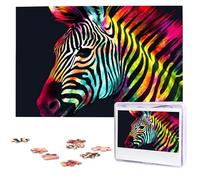 Colorful Rainbow Zebra Wooden Puzzles 1000 Pieces Personalized Jigsaw Puzzle For Adults Interesting Custom Photo Puzzles Gift For Holiday Birthday Wedding Anniversay