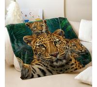 Colorful Rainforest Golden Leopard Printed Flannel Blanket, Tropical Jungle Style Soft Cozy Throw Blanket, Perfect Room Decor for Animal Lovers (02,75x100cm)