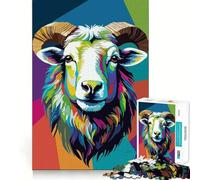 Colorful Ram Portrait Pop Art Style 1000 Piece Jigsaw Puzzles for Adults Jigsaw Sharp Logic, DIY Fun, Family Pastime, Table Accent (50x75cm)