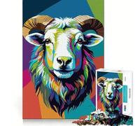 Colorful Ram Portrait Pop Art Style Jigsaw Puzzles 1000 Piece for Teenagers Brain Think, Smooth Connection, Real Challenge, Festive Gift (38x52cm)