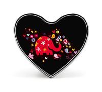 Colorful Red Elephants With Flowers On Black Heart Brooch Pin, Unisex Smooth Surface Lapel Tie Pin, Lightweight Badge Jewelry Crafts Decor for Costume Accessory Men Women