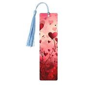 Colorful Red Hearts Bookmark Romantic Wooden Bookmark with Tassel Book Mark for Women Men Reading Page Markers Gifts for Book Lovers