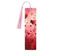 Colorful Red Hearts Bookmark Romantic Wooden Bookmark with Tassel Book Mark for Women Men Reading Page Markers Gifts for Book Lovers