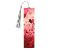 Colorful Red Hearts Bookmark Romantic Wooden Bookmark with Tassel Book Mark for Women Men Reading Page Markers Gifts for Book Lovers