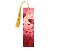 Colorful Red Hearts Bookmark Romantic Wooden Bookmark with Tassel Book Mark for Women Men Reading Page Markers Gifts for Book Lovers