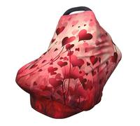 Colorful Red Hearts Nursing Cover 360° Full Coverage Romantic Stretch Scarf for Breastfeeding and Car Seat Cover Fit for Most Pushchairs and Prams