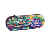 Colorful rendering of succulent roses Leather Multi Slot Pen Storage Case