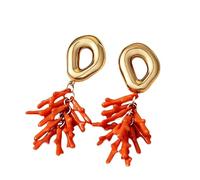Colorful Resin Coral Pendant Earrings for Wome Chunky Gold Geometric Hollowed Round Dangle Stud Earring Boho Summer Beach Party Statement Jewelry for Women