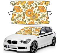 Colorful Retro 70S Flower, Car Windshield Cover, Protective Windscreen Cover - Snow Ice Sun UV Dust Water Resistant - Fit for Most Cars