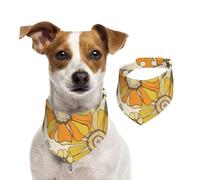 Colorful Retro 70s Flower,Dog Bandanas Cotton Pet Scarf Adjustable Bibs for Pet,L