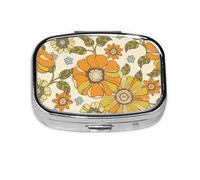 Colorful Retro 70S Flower,Meta Pill Box 2 Compartment Medicine Case,Portable Organizer