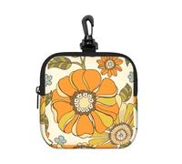 Colorful Retro 70S Flower, Square Zipper Storage Bag, Neoprene Coin Purse, Small Wallets, Change Pouch, Change Purse