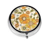 Colorful Retro 70S FlowerMeta Pill Box 3 Compartment Medicine Case,Portable Organizer