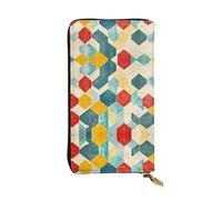 Colorful retro checkered Long leather wallet, portable credit card holder, zippered coin purse, and ID compartment