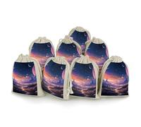 Colorful Retro Space Theme Bunches Pocket Cotton And Hemp with Drawstring 8 Pieces Reusable Gift Bags Jewelry Pouch for Wedding DIY Craft Party (4.9 X 6.7 Inch)