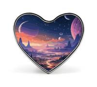 Colorful Retro Space Theme Button Pin Heart Shape Alloy Lapel Pins Badges Novelty Funny Enamel Pins Personalized Pinback Button Badges Cute Heart Brooche for Jackets Bags