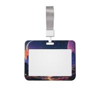 Colorful Retro Space Theme ID Badge Holder with Lanyard ID Card Holders Waterproof Plastic Name Card Case Sliding ID Protector Pouch Name Tag Holders for Office Work Business