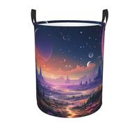 Colorful retro space theme Laundry Hamper with Handle Waterproof Collapsible Laundry Basket Circular Dirty Clothes Hamper Lightweight Storage Basket for Bathroom Bedroom Car Medium