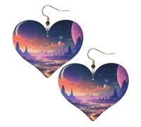 Colorful retro space theme Leather Earrings for Women Heart Earring Lightweight Dangle Earrings Jewelry Gifts