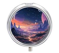 Colorful Retro Space Theme Pill Box, 3 Compartment Small Pill Case Waterproof Travel Pill Organizer for Pocket Or Purse Portable Mini Medicine Tablet Vitamin Holder Pill Case