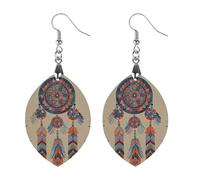 Colorful Retro Tribe Dream Catcher Wooden Earrings for Women, Vintage Elegant Wood Jewelry, Lightweight Earrings for Wedding, Party, Everyday Jewelry Gift, Apricot shaped, Wood, wood