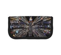 Colorful Rhinestone Butterfly Printed Canvas Pencil Case, Spacious Pen Pouch for School, Office and Travel