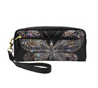 Colorful Rhinestone Butterfly Printed Leather Makeup Bags with Wrist Strap Portable Travel Toiletry Bag Cosmetic Organizer Bag for Women