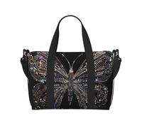 Colorful Rhinestone Butterfly Printed Travel Bag Duffle Bag for Men Women, Large Water Resistant Gym Bag Weekend Holdall Bag with Shoulder Strap