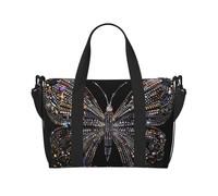 Colorful Rhinestone Butterfly Printed Travel Duffle Bag for Men Women Holiday Travel Luggage Bag Waterproof Tote Bag with Shoulder Strap